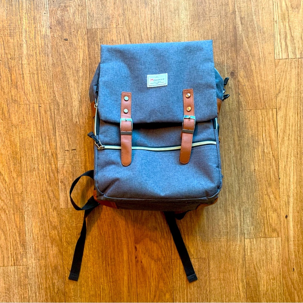 Modoker Large Laptop Utility Backpack Multi-pocket Fashion Bag Gray